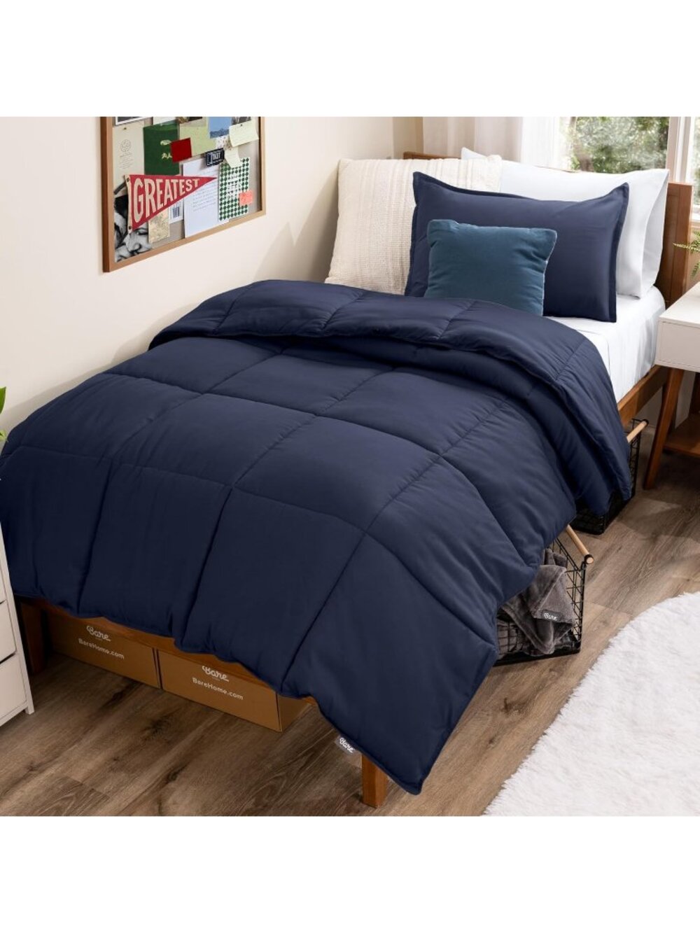 Bare Home Twin or Twin XL Navy Blue Comforter & Pillow Sham Set Down Alternative